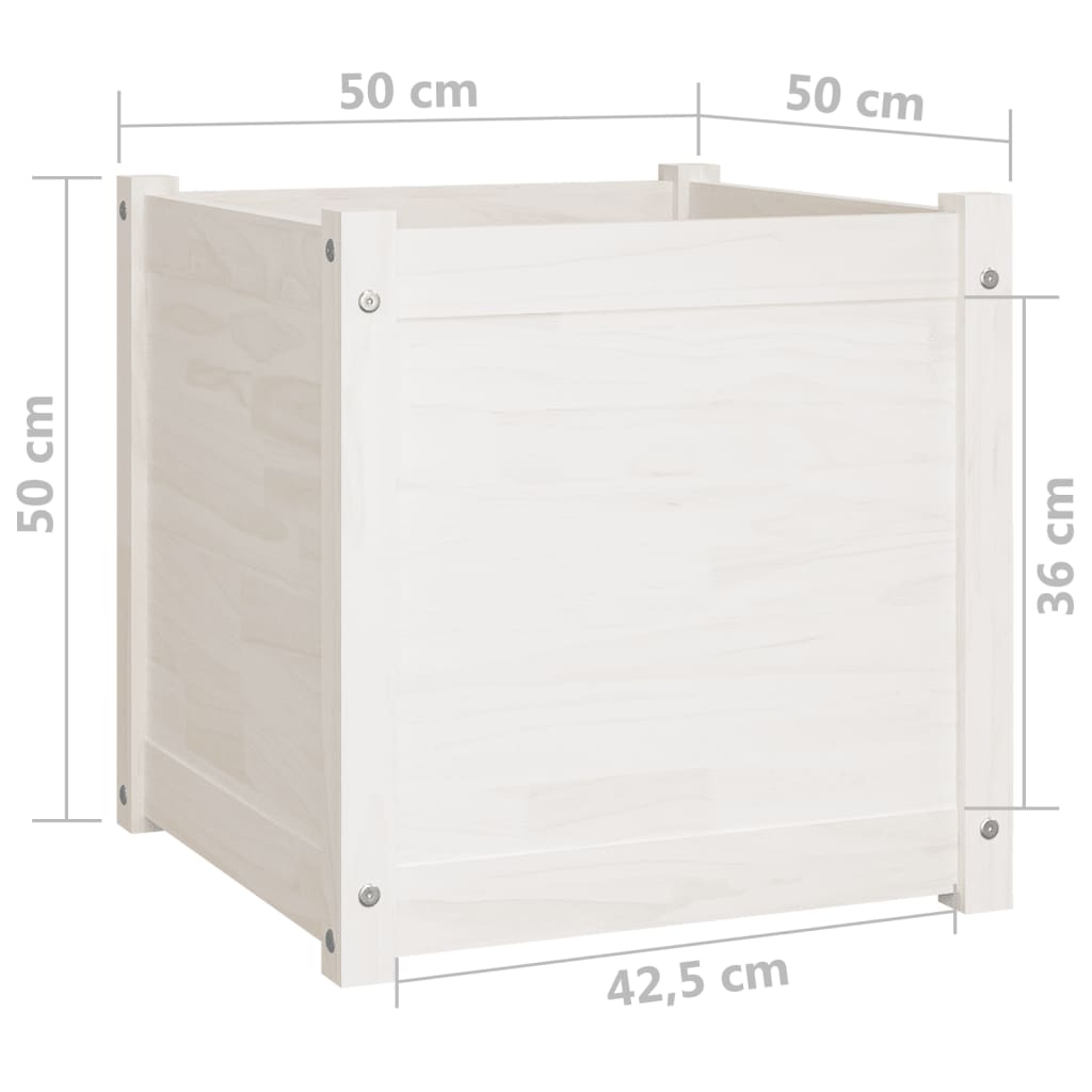 vidaXL Garden Planters 2 pcs White 50x50x50 cm Solid Pinewood