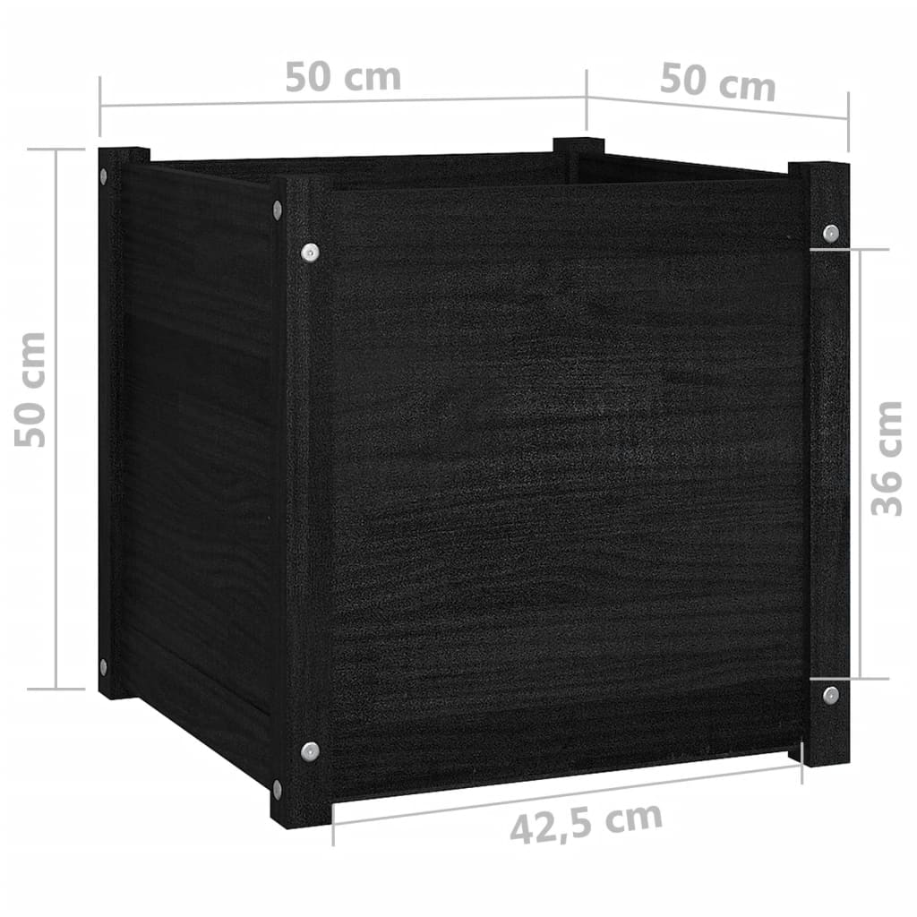vidaXL Garden Planter Black 50x50x50 cm Solid Pinewood