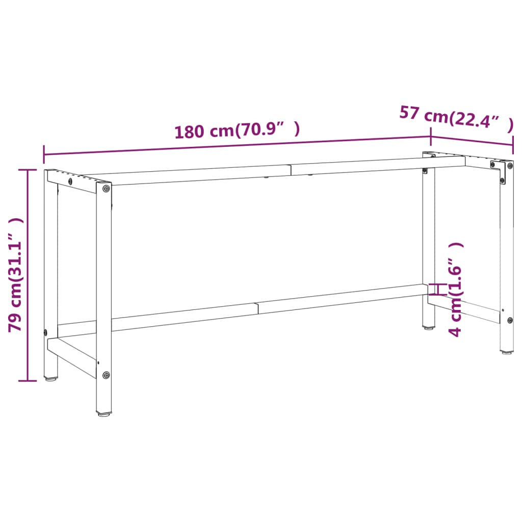 vidaXL Work Bench Frame Matte Black and Matte Red 180x57x79 cm Metal
