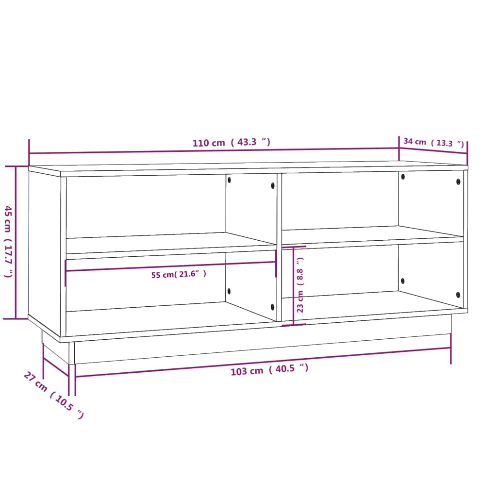 vidaXL Shoe Cabinet Honey Brown 110x34x45 cm Solid Wood Pine