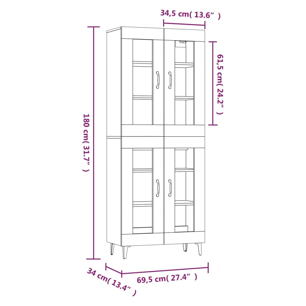 vidaXL Highboard White 69.5x34x180 cm Engineered Wood