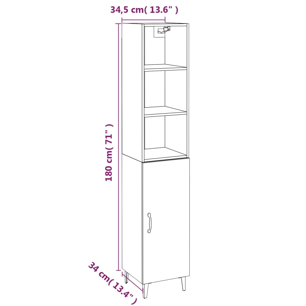 vidaXL Highboard White 34.5x34x180 cm Engineered Wood