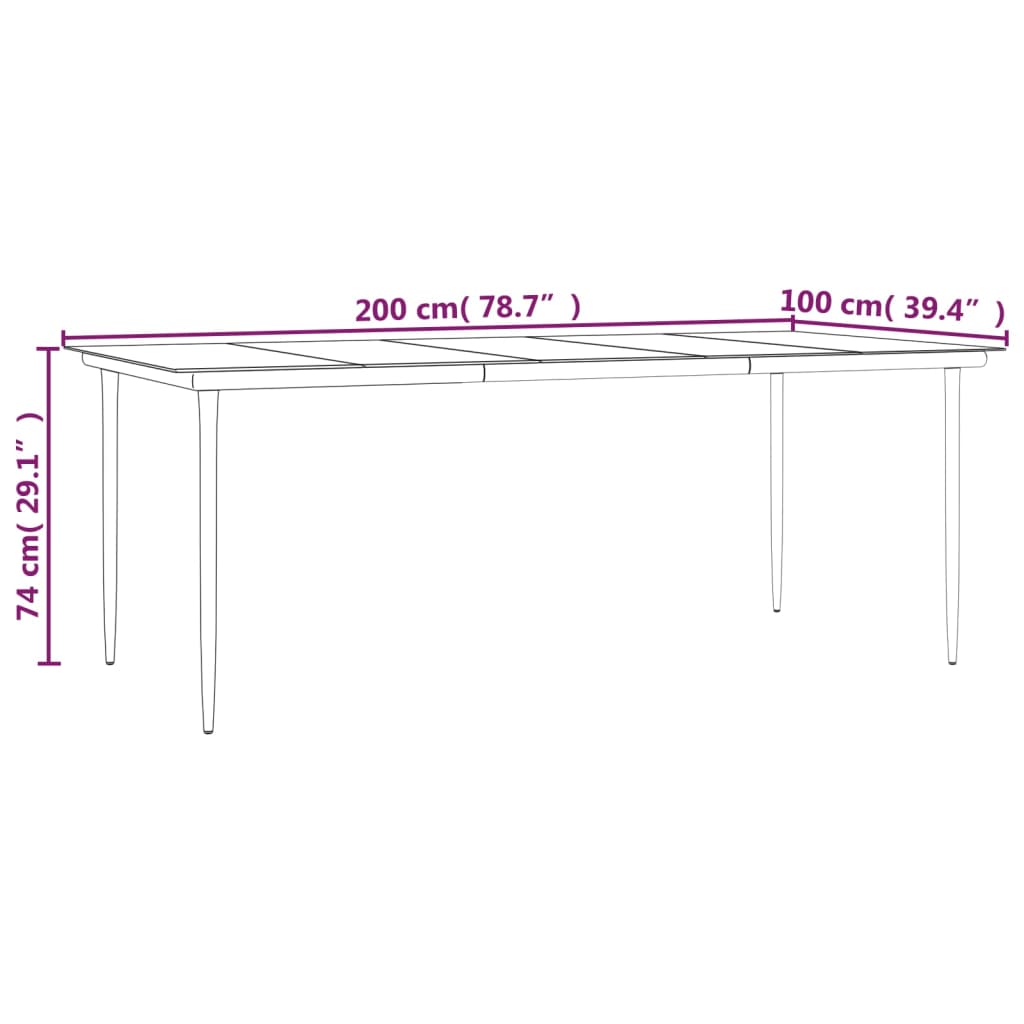 vidaXL Garden Dining Table Black 200x100x74cm Steel and Tempered Glass