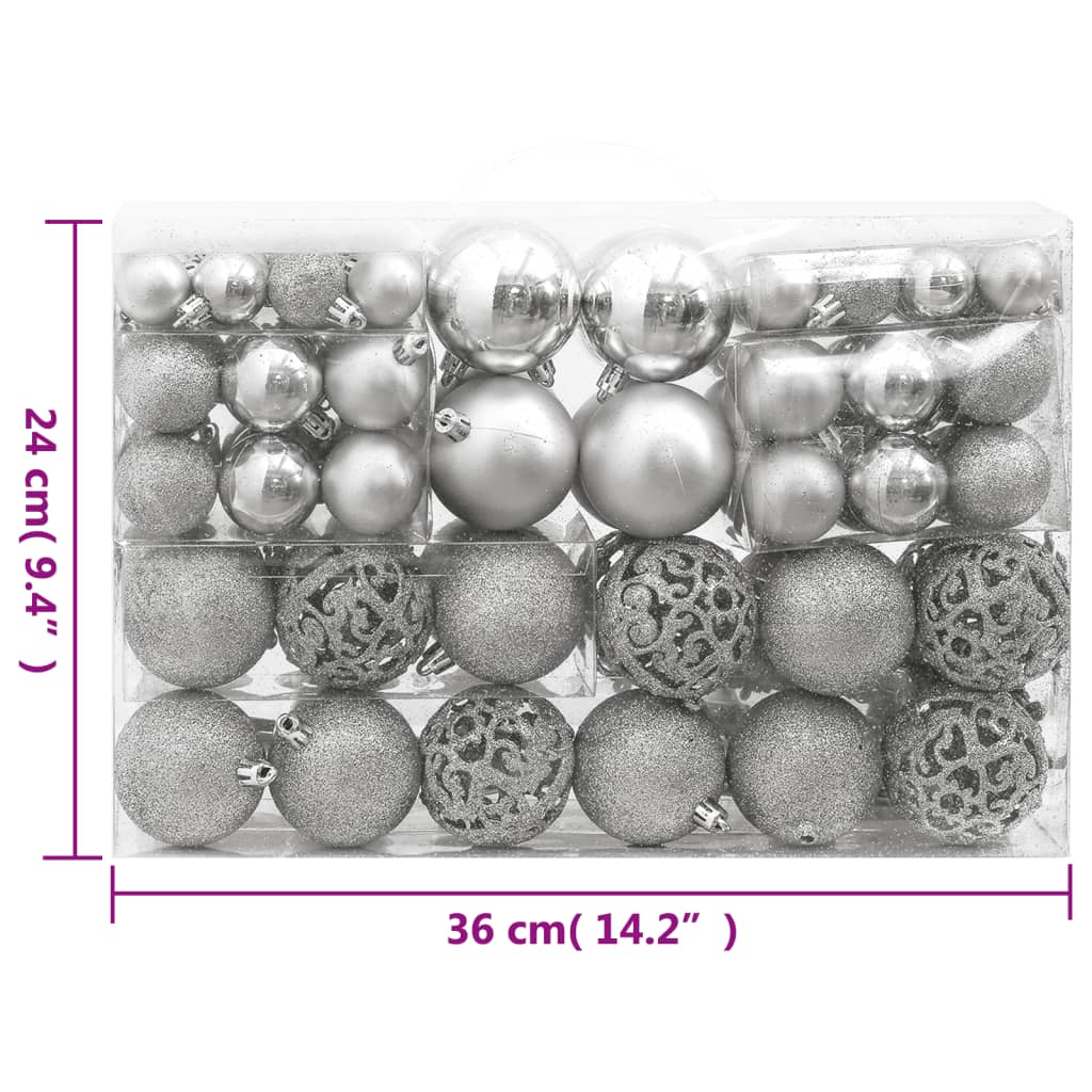 vidaXL 111 Piece Christmas Bauble Set Silver Polystyrene