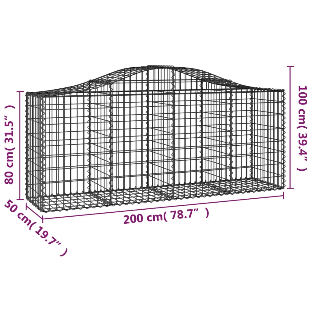 vidaXL Arched Gabion Baskets 2 pcs 200x50x80/100 cm Galvanised Iron