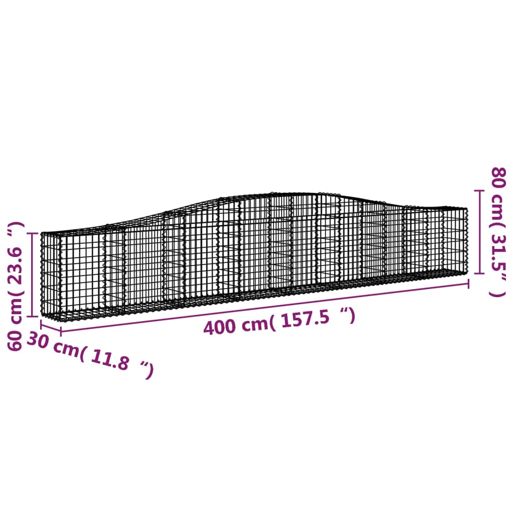 vidaXL Arched Gabion Baskets 25 pcs 400x30x60/80 cm Galvanised Iron