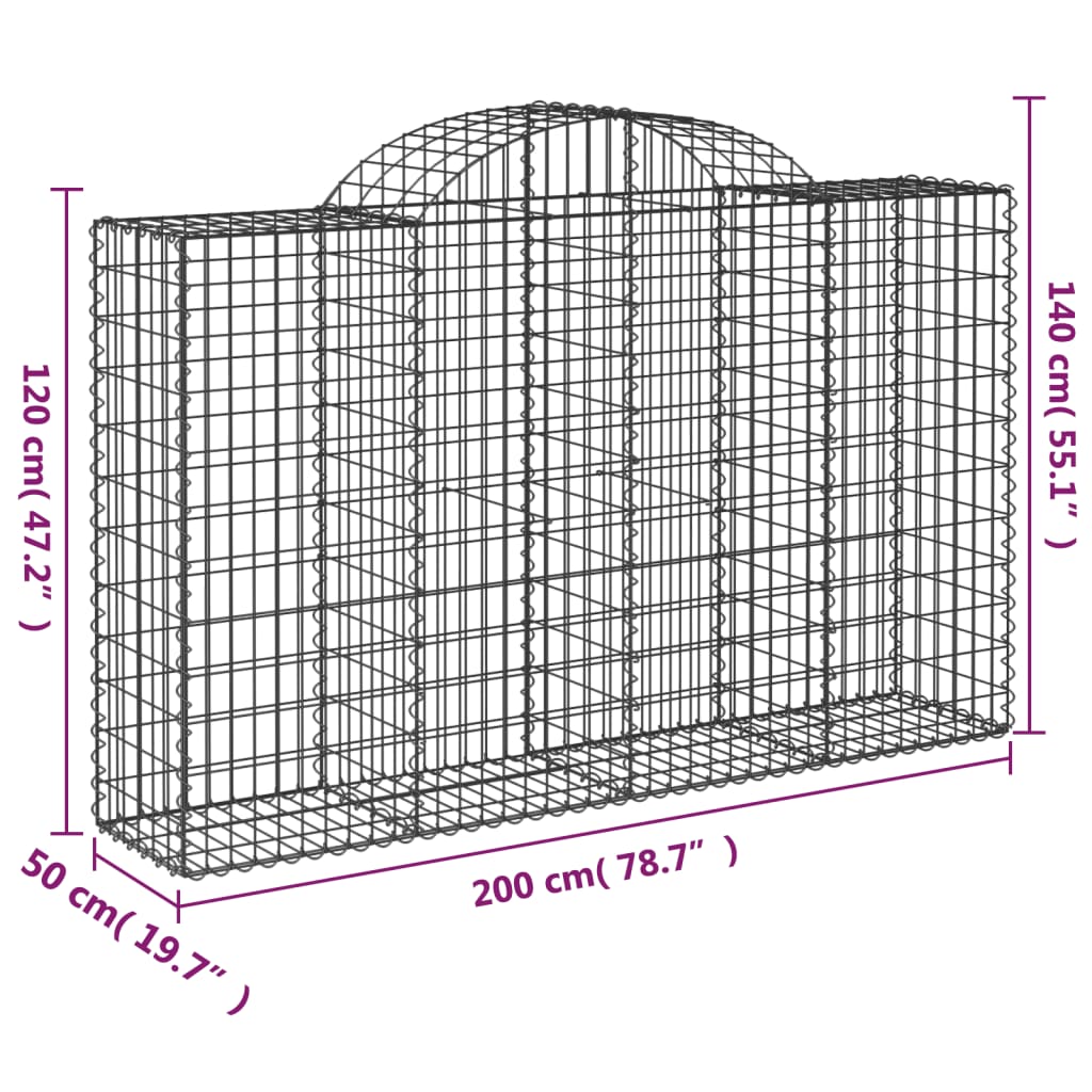 vidaXL Arched Gabion Baskets 15 pcs 200x50x120/140 cm Galvanised Iron