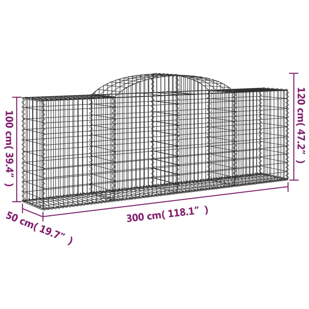 vidaXL Arched Gabion Baskets 10 pcs 300x50x100/120 cm Galvanised Iron
