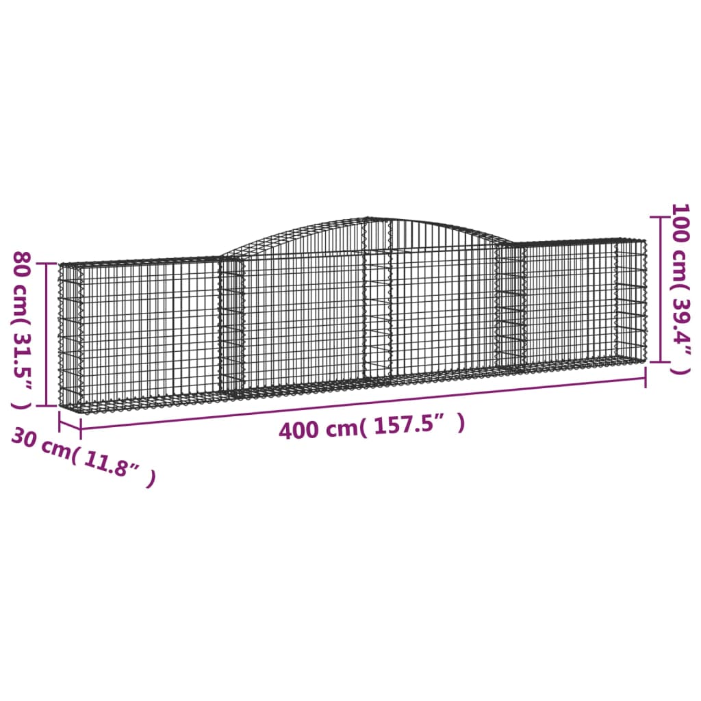 vidaXL Arched Gabion Baskets 8 pcs 400x30x80/100 cm Galvanised Iron