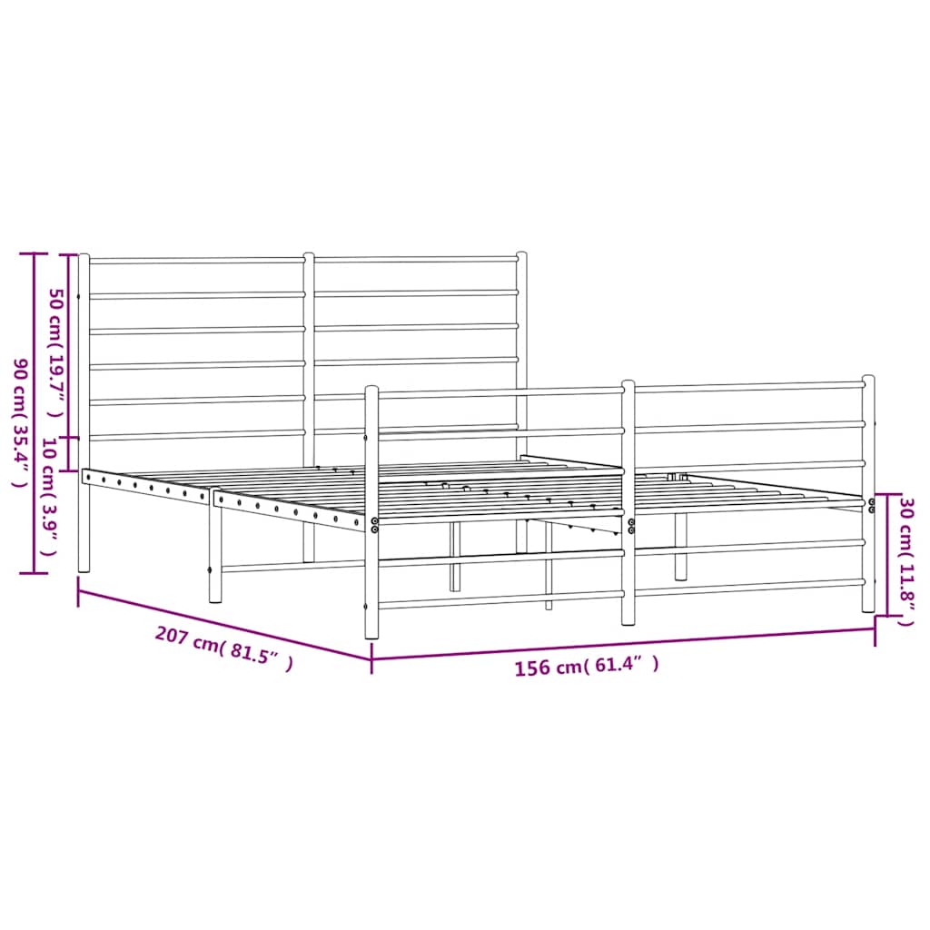vidaXL Metal Bed Frame without Mattress with Footboard White 150x200 cm