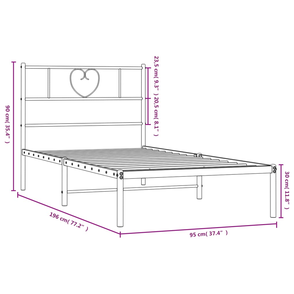 vidaXL Metal Bed Frame without Mattress with Headboard Black 90x190 cm