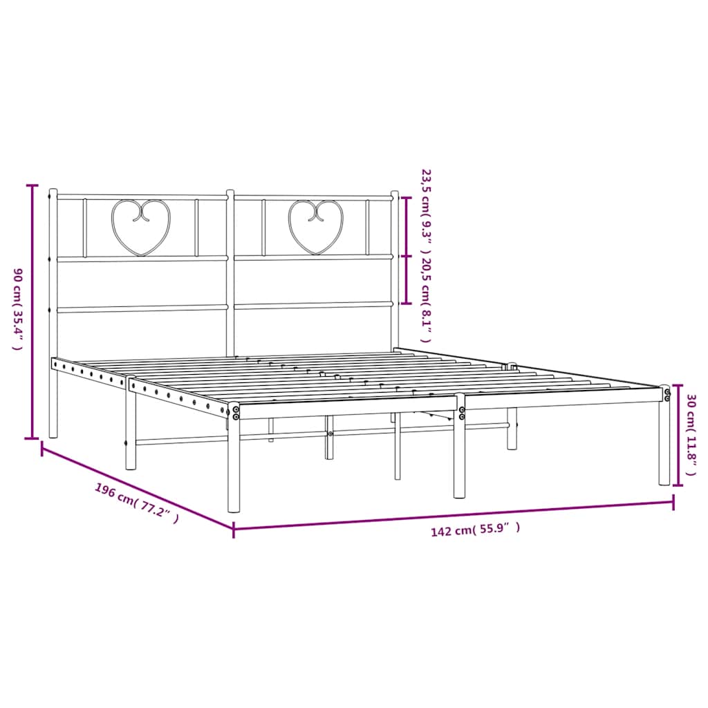 vidaXL Metal Bed Frame without Mattress with Headboard Black 135x190 cm