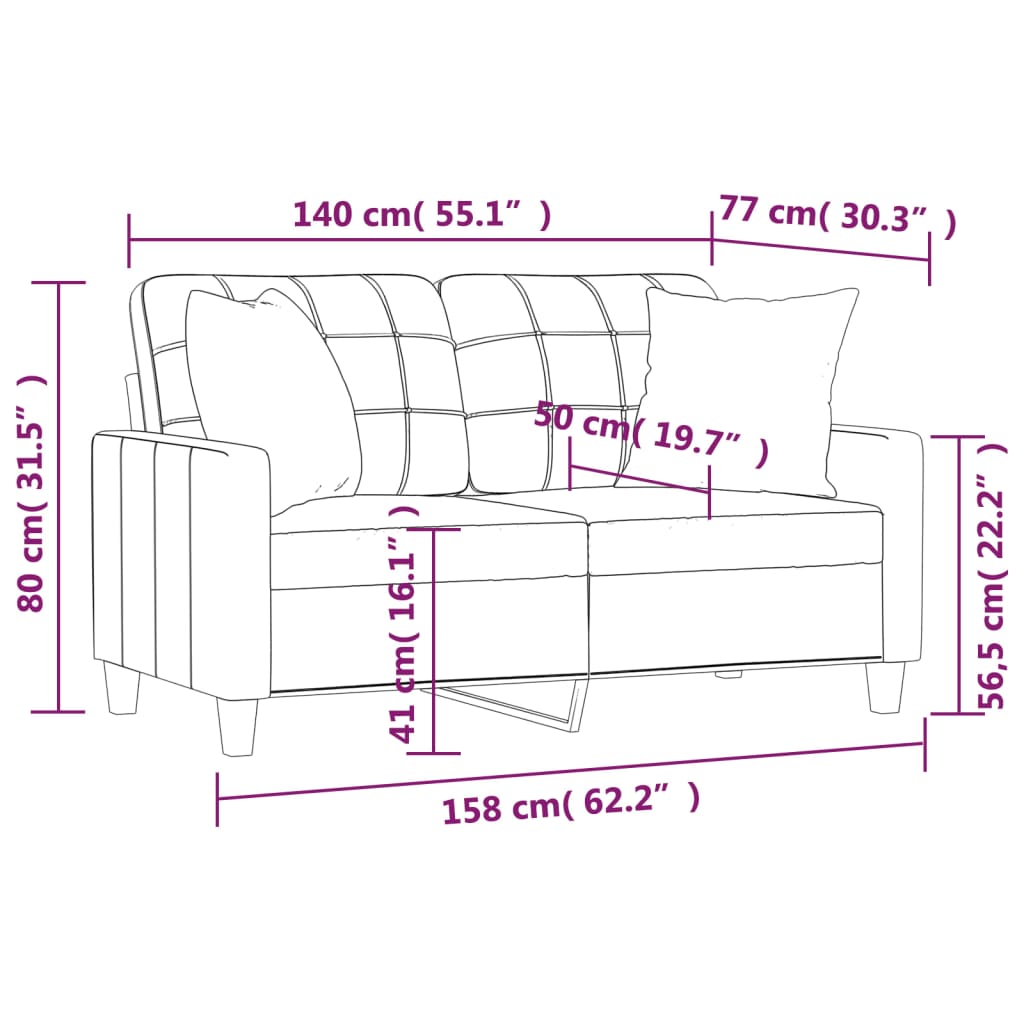 vidaXL 2-Seater Sofa with Throw Pillows Grey 140 cm Faux Leather
