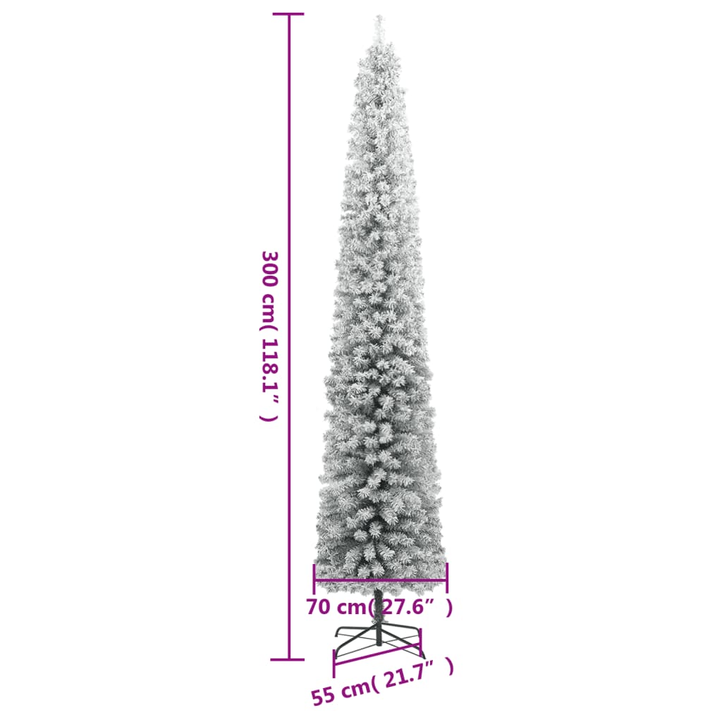 vidaXL Slim Christmas Tree 300 LEDs & Flocked Snow 300 cm