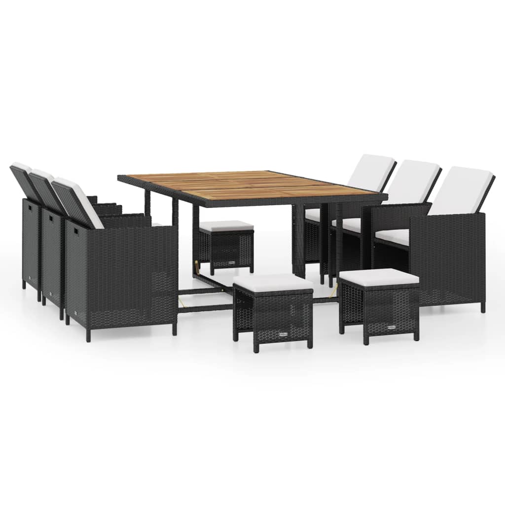 vidaXL 11 Piece Outdoor Dining Set Poly Rattan and Acacia Wood Black