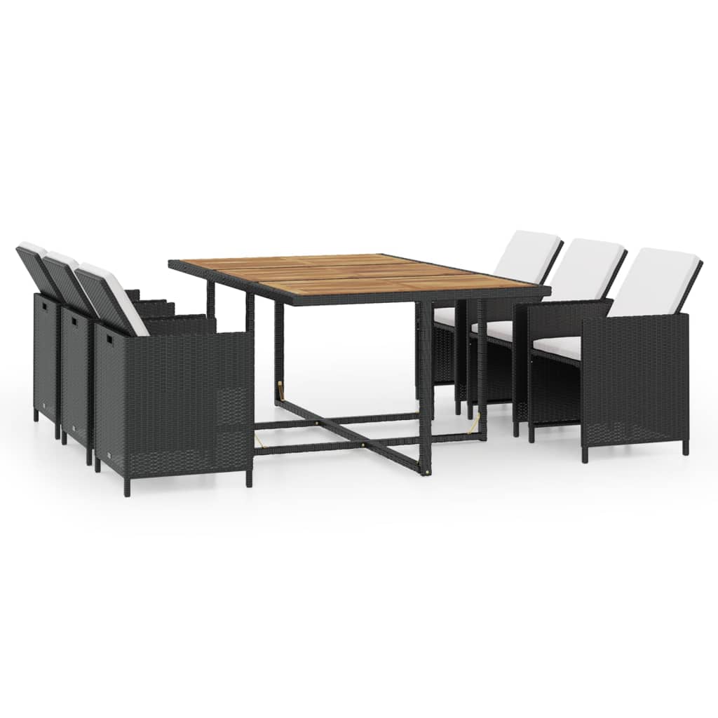 vidaXL 11 Piece Outdoor Dining Set with Cushions Poly Rattan Black