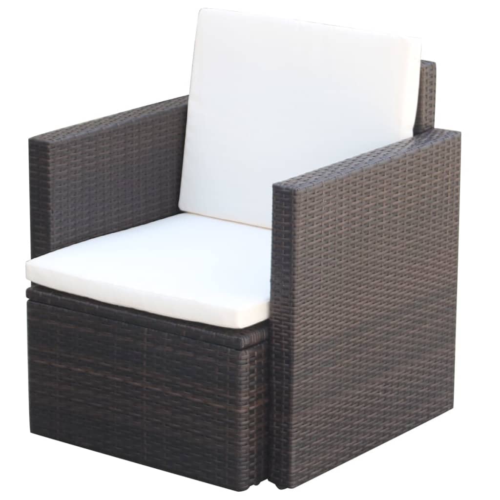 vidaXL Garden Chair with Cushions and Pillows Poly Rattan Brown