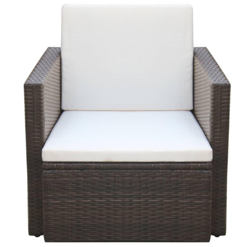 vidaXL Garden Chair with Cushions and Pillows Poly Rattan Brown