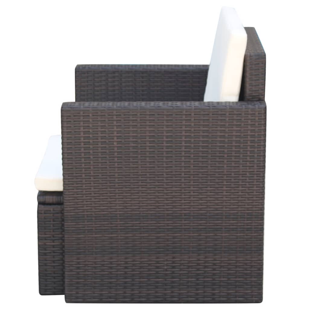 vidaXL Garden Chair with Cushions and Pillows Poly Rattan Brown