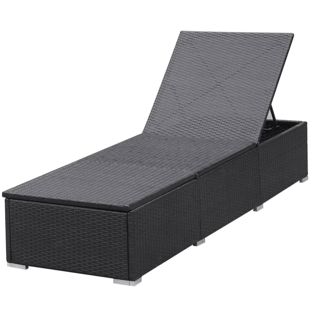 vidaXL Sun Lounger with Cushion Poly Rattan Black