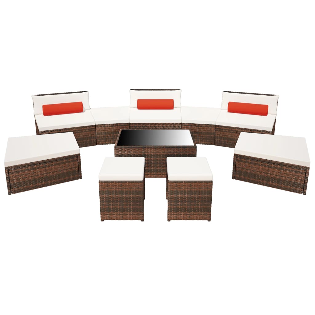vidaXL 10 Piece Garden Lounge Set with Cushions Poly Rattan Brown