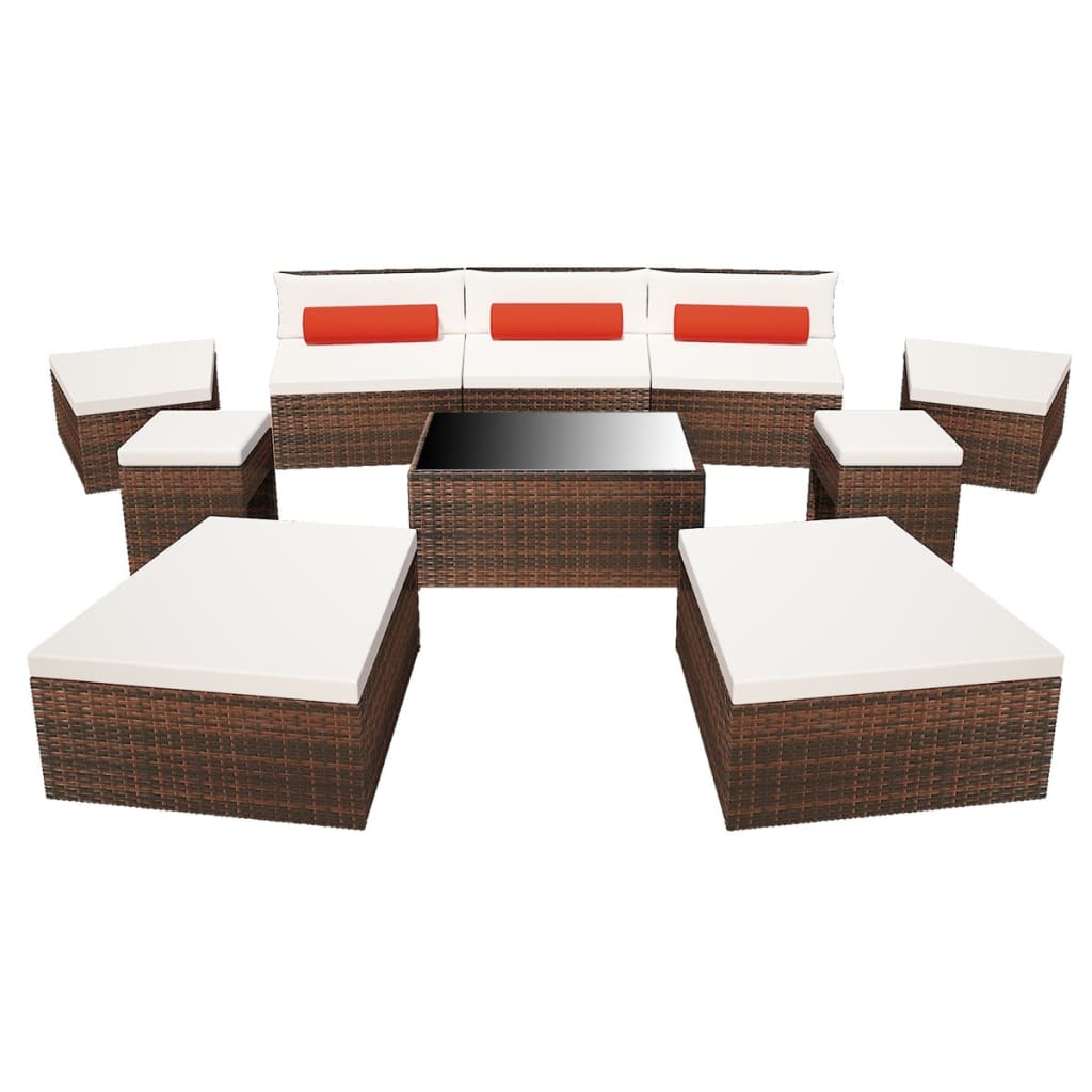 vidaXL 10 Piece Garden Lounge Set with Cushions Poly Rattan Brown