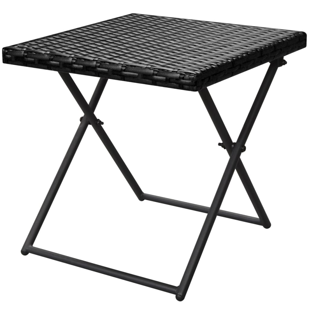 vidaXL Folding Sun Loungers 2 pcs with Table Poly Rattan Black