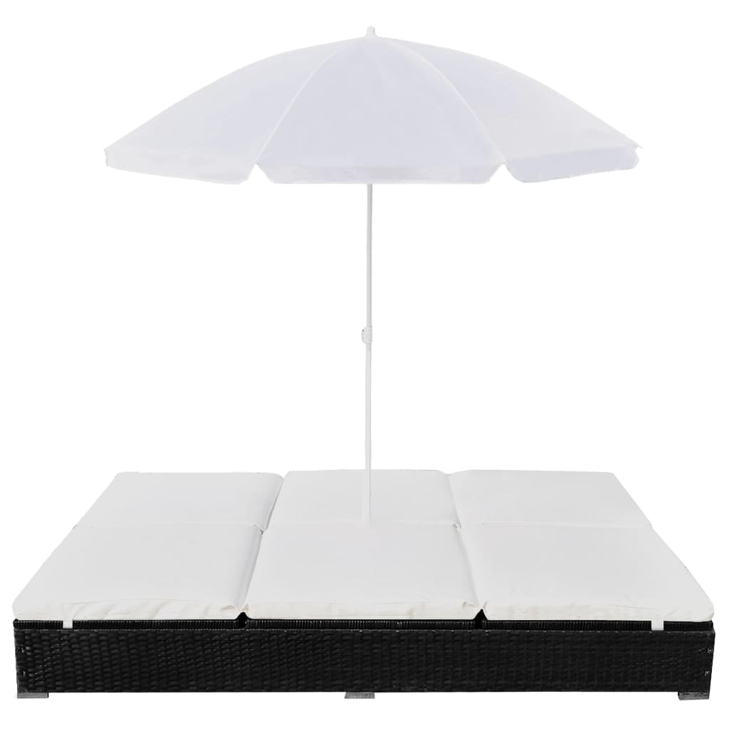 vidaXL Outdoor Lounge Bed with Umbrella Poly Rattan Black