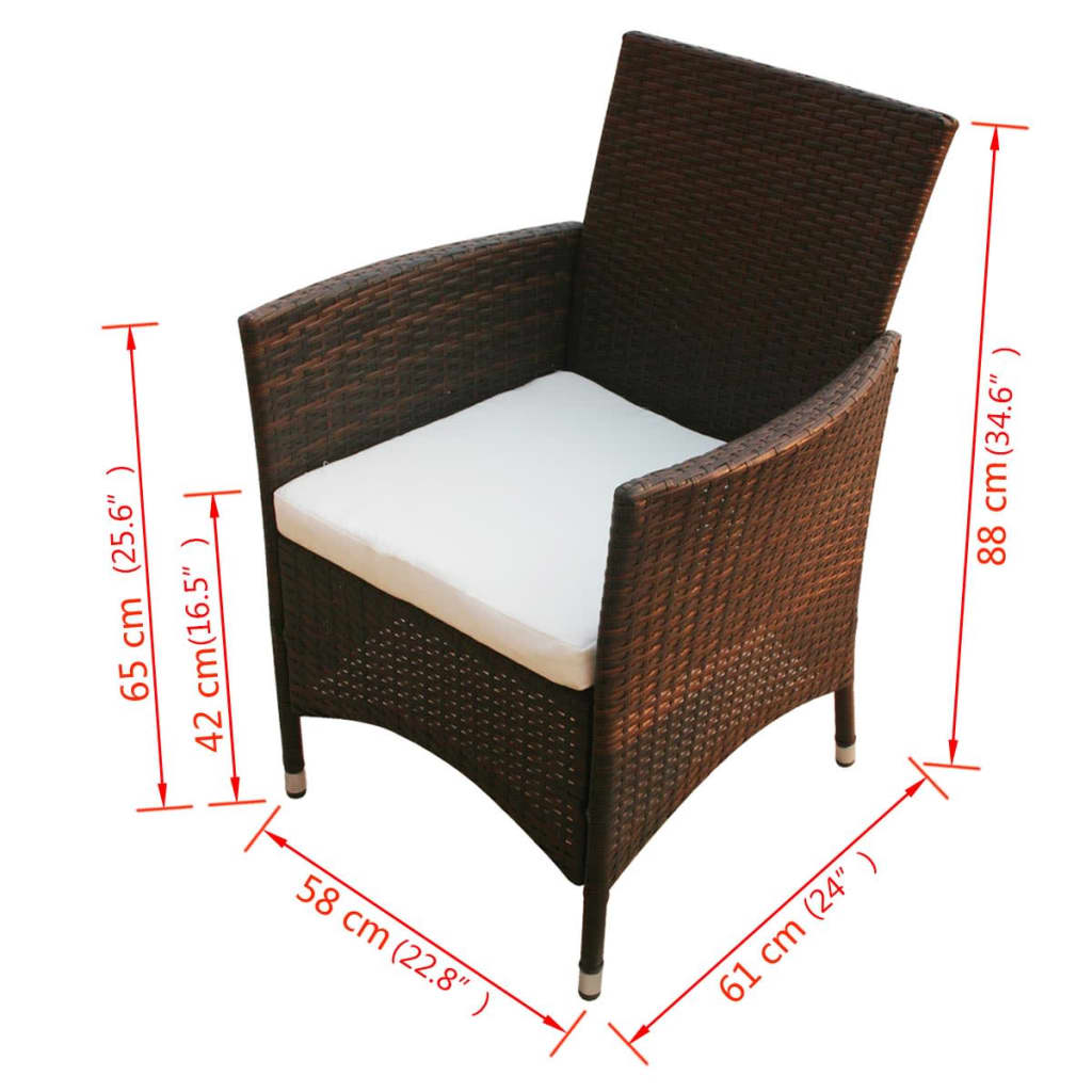 vidaXL Garden Chairs 2 pcs Poly Rattan Brown