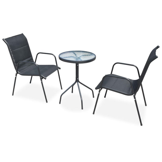 vidaXL 3 Piece Bistro Set Steel Black