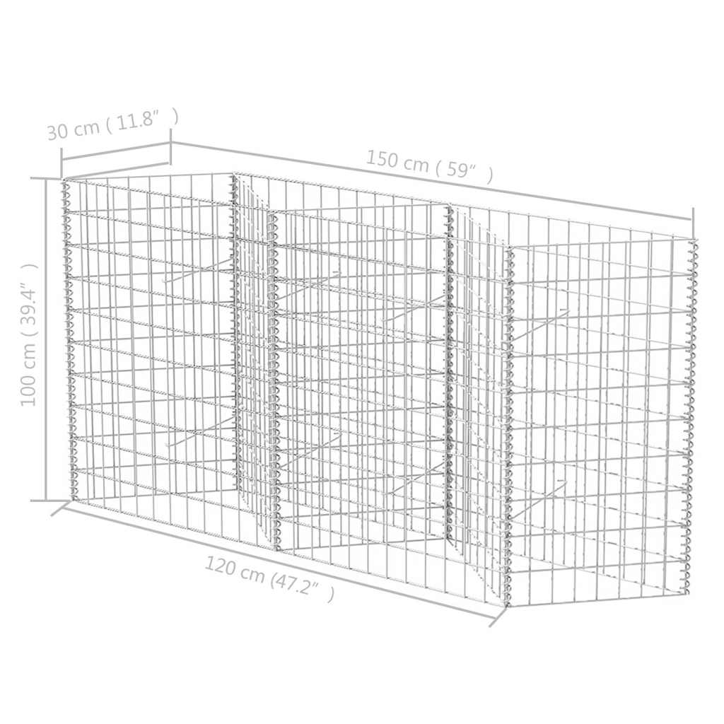 vidaXL Gabion Basket Galvanised Steel 120x30x100 cm