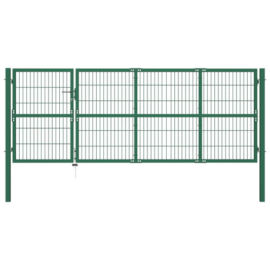 vidaXL Garden Fence Gate with Posts 350x120 cm Steel Green