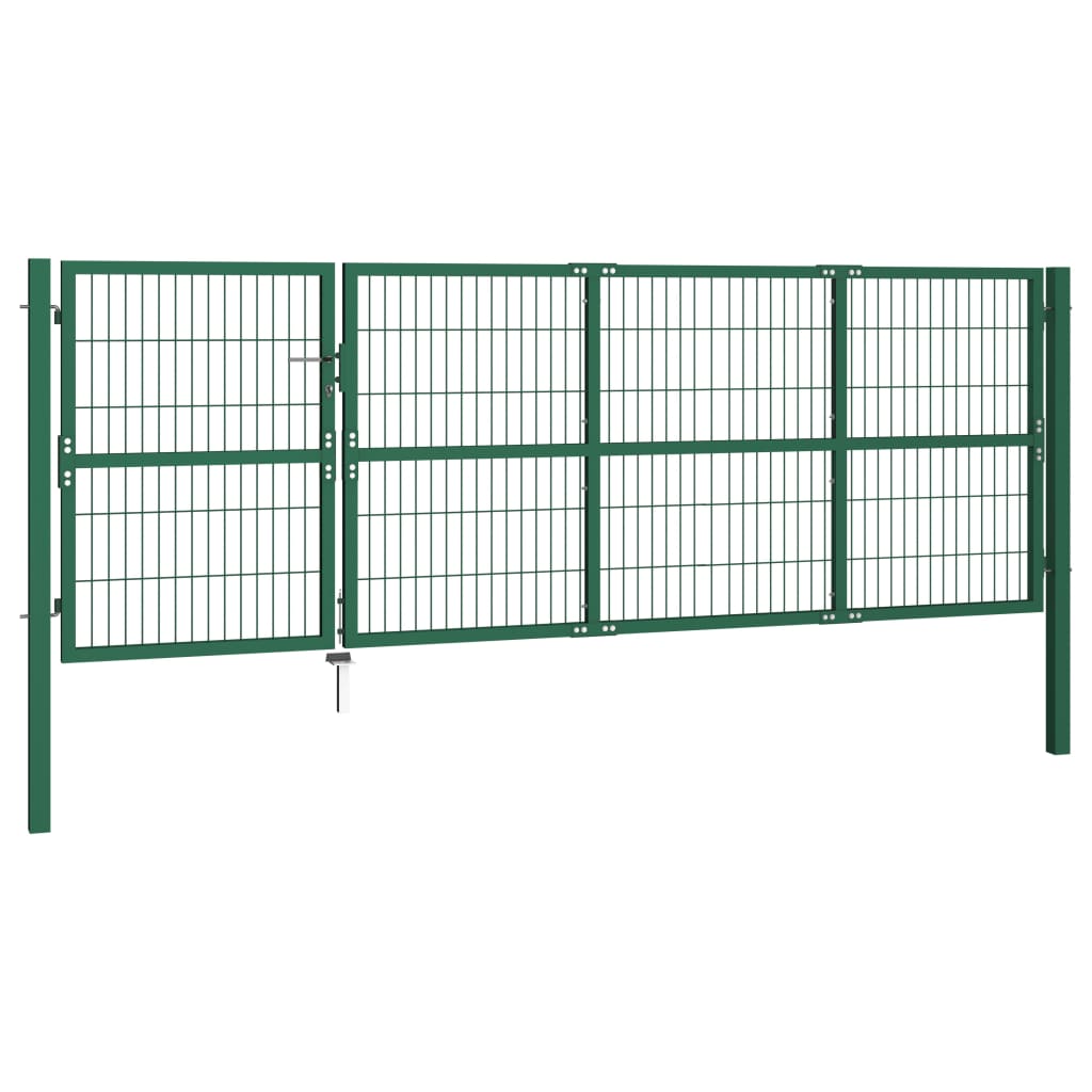 vidaXL Garden Fence Gate with Posts 350x120 cm Steel Green