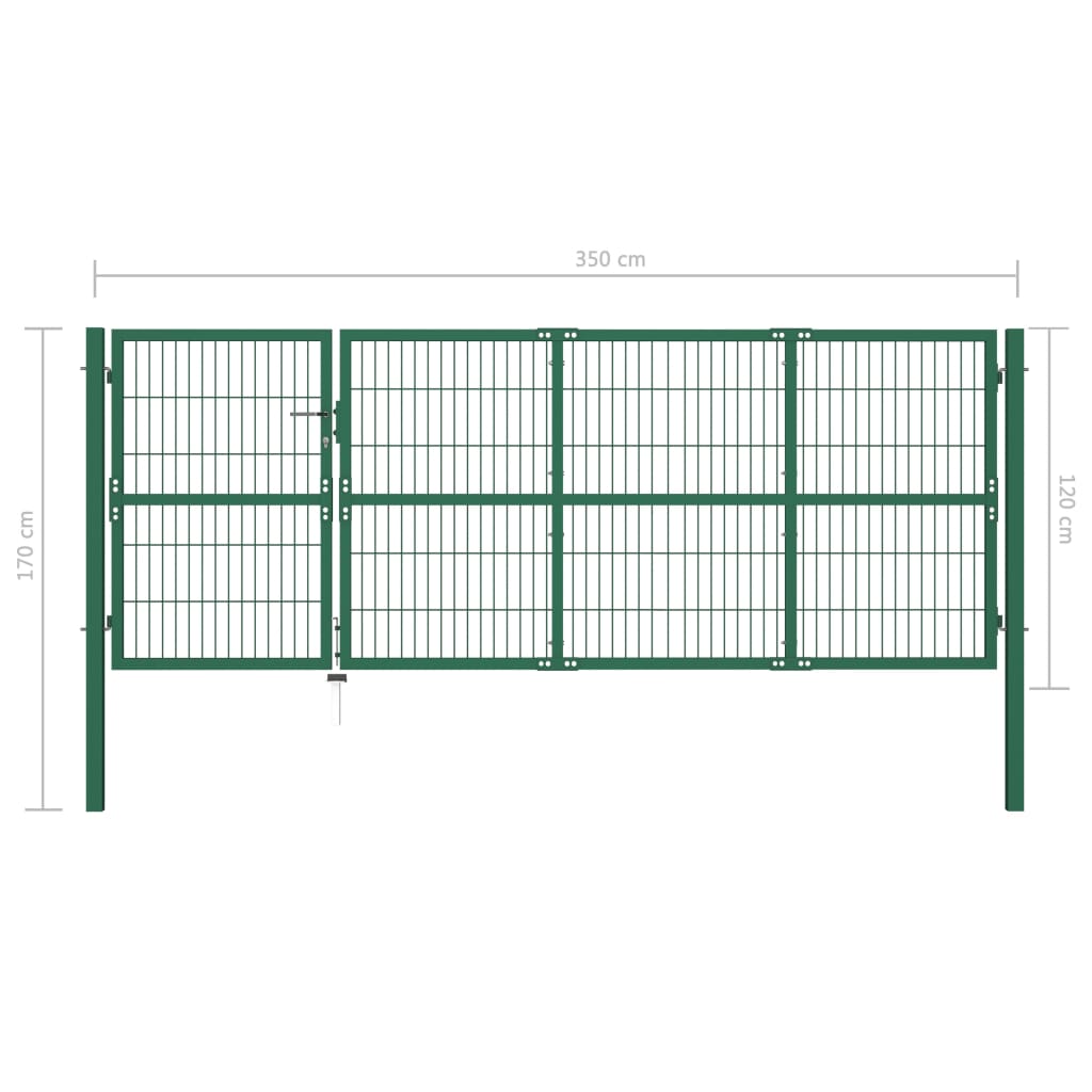 vidaXL Garden Fence Gate with Posts 350x120 cm Steel Green