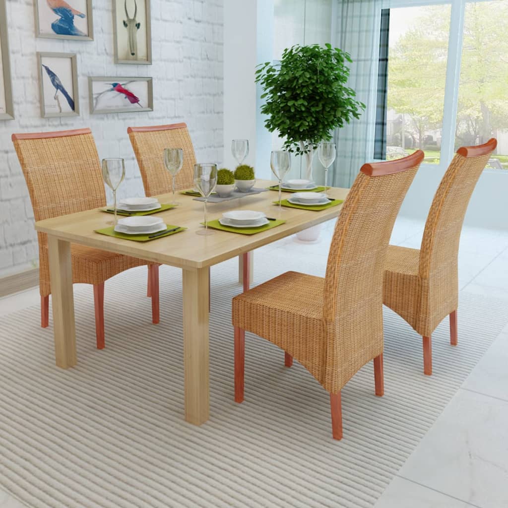 vidaXL Dining Chairs 4 pcs Brown Natural Rattan