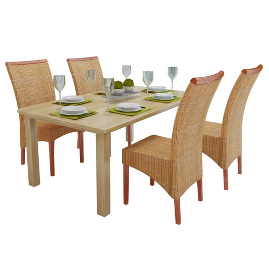 vidaXL Dining Chairs 4 pcs Brown Natural Rattan