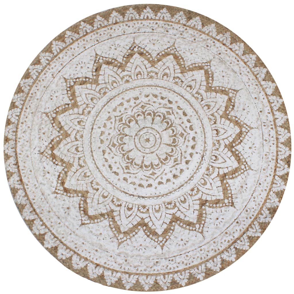 vidaXL Area Rug Braided Jute Printed 150 cm Round