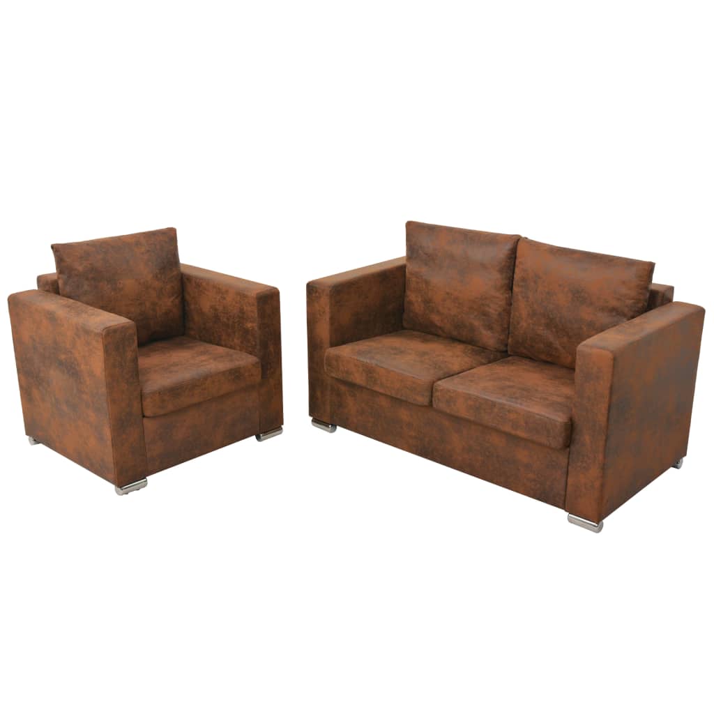 vidaXL Sofa Set 2 Pieces Artificial Suede Leather