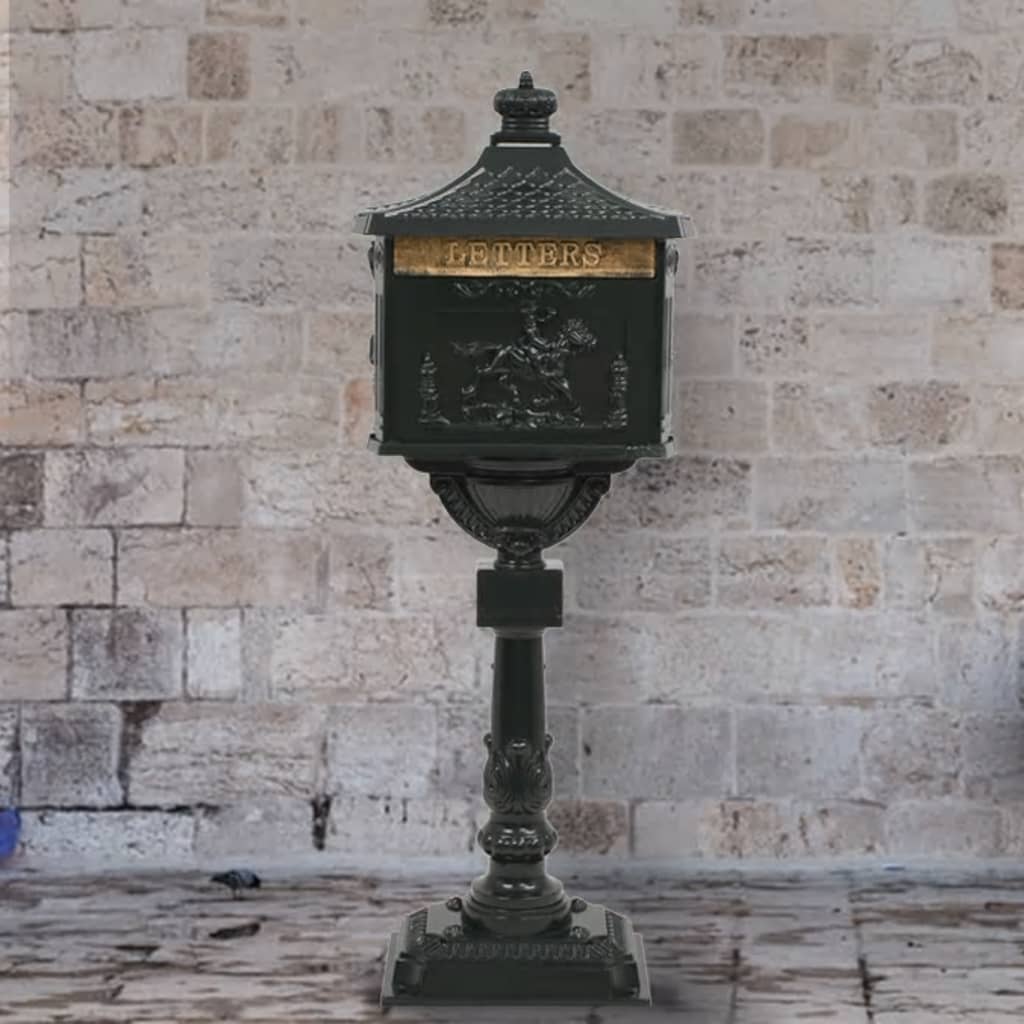 vidaXL Pedestal Letterbox Aluminium Vintage Style Rustproof Green