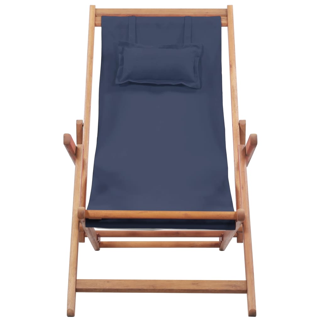 vidaXL Folding Beach Chair Fabric and Wooden Frame Blue