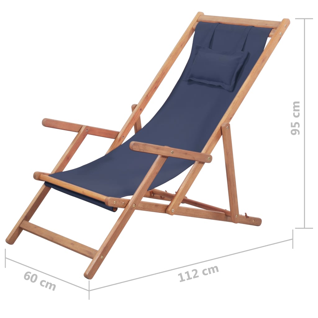vidaXL Folding Beach Chair Fabric and Wooden Frame Blue