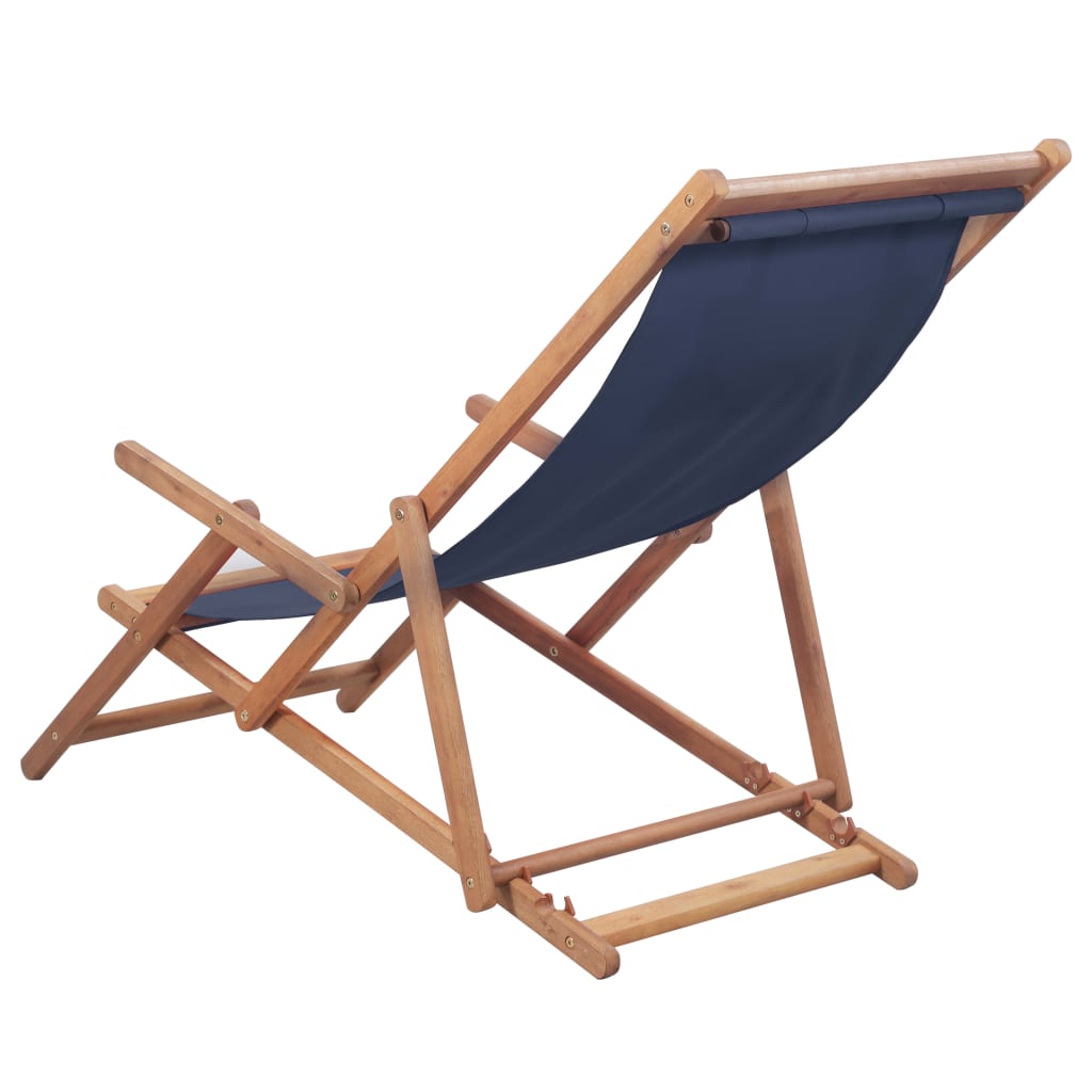 vidaXL Folding Beach Chair Fabric and Wooden Frame Blue