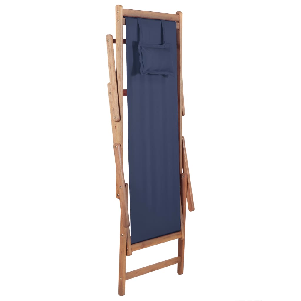 vidaXL Folding Beach Chair Fabric and Wooden Frame Blue
