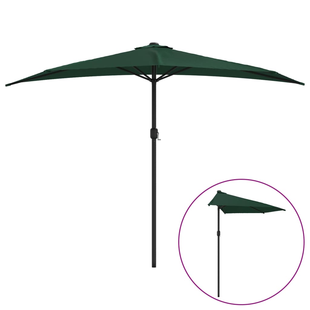 vidaXL Garden Parasol with Aluminium Pole Green 300x155 cm Half