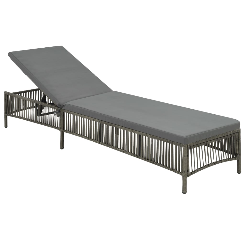 vidaXL Sun Lounger with Cushion Poly Rattan Grey