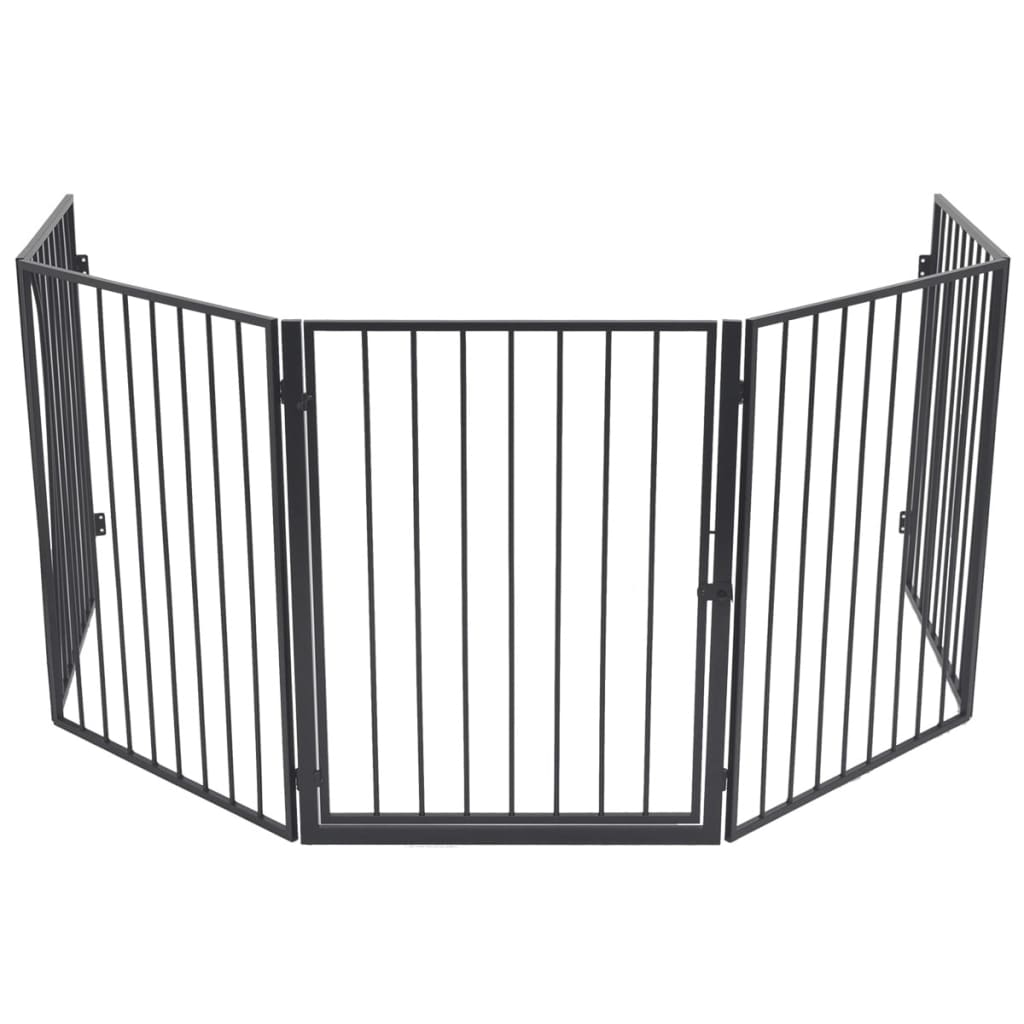 vidaXL Fireplace Fence for Pets Black Steel