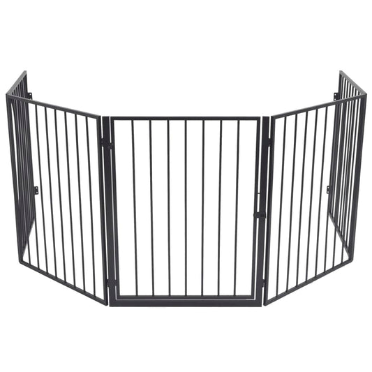 vidaXL Fireplace Fence for Pets Black Steel