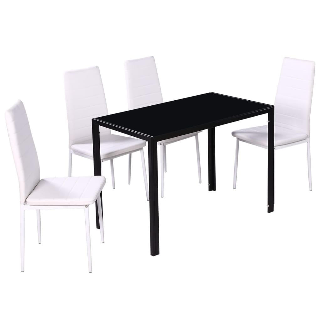 vidaXL Dining Set 5 Pieces Artificial Leather Black and White