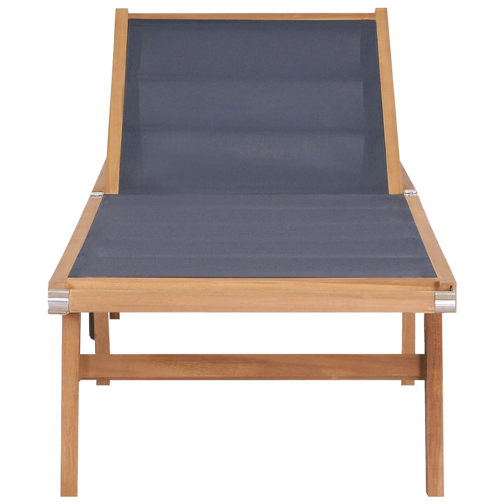 vidaXL Folding Sun Lounger with Wheels Solid Teak and Textilene