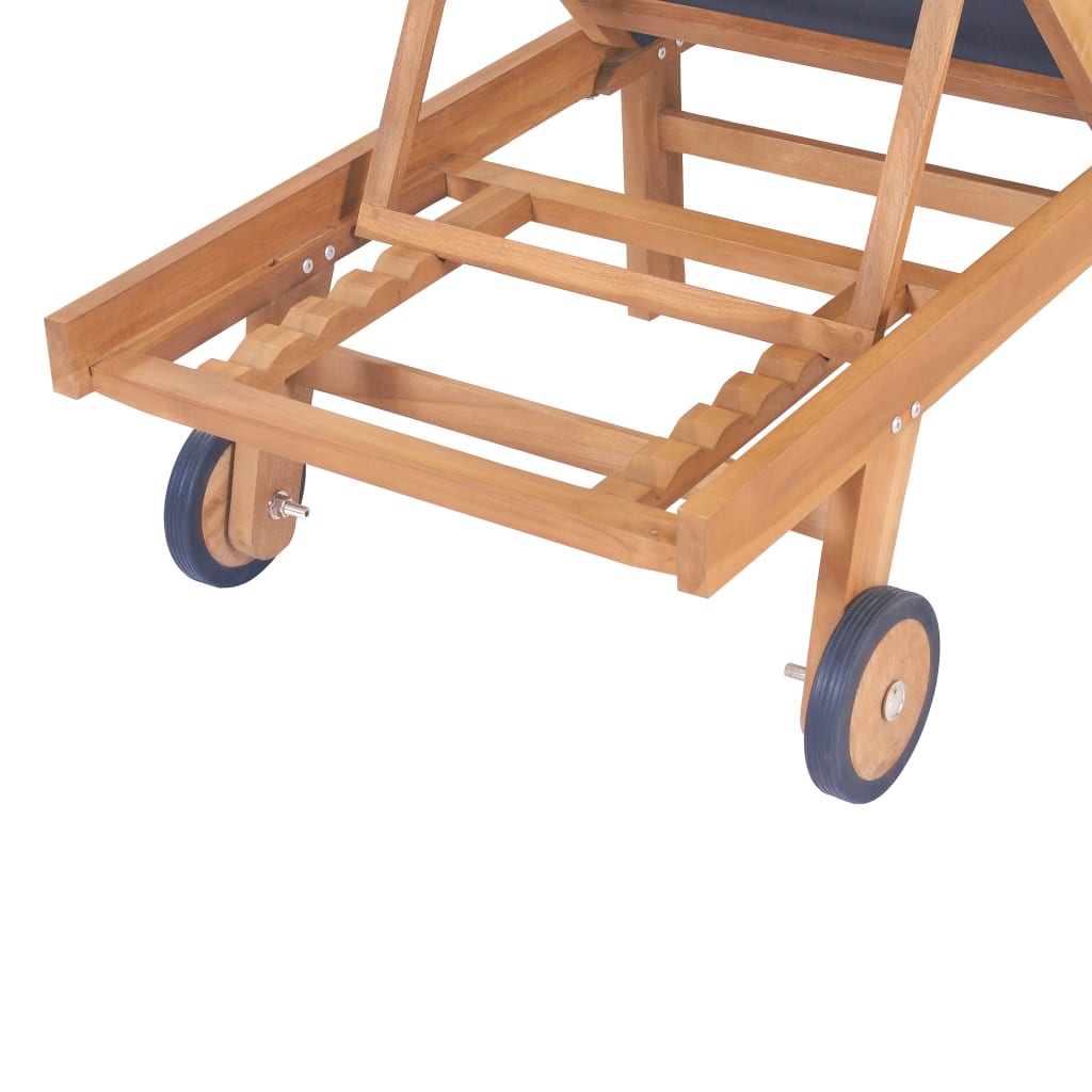 vidaXL Folding Sun Lounger with Wheels Solid Teak and Textilene